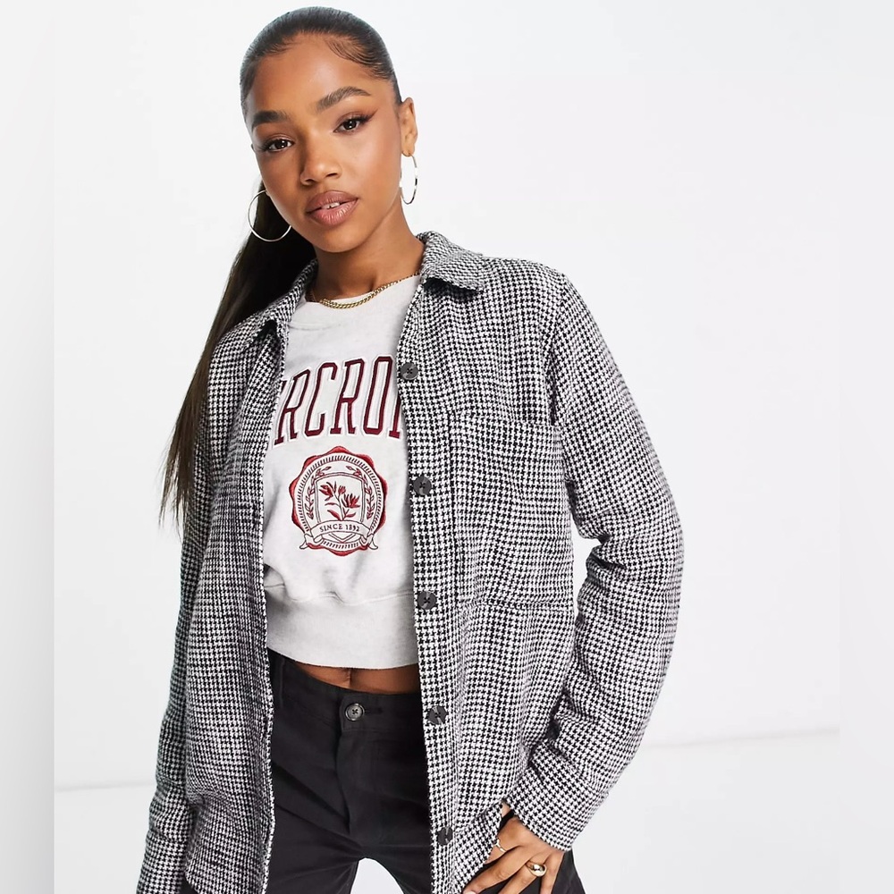 Abercrombie & Fitch long sleeve oversized tweed button up in grey